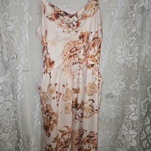 Floral Midi Dress in Cream and Brown
